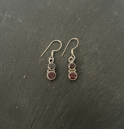 Two Stone Garnet Round Drop Earrings image 0