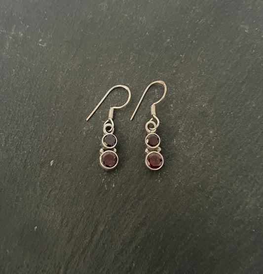 Two Stone Garnet Round Drop Earrings image 0