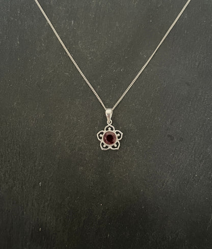Garnet and Silver Flower Pendant image 0