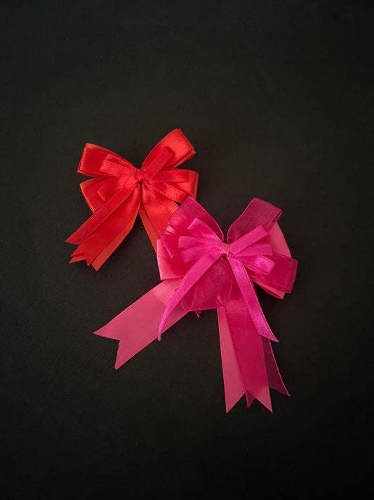 Red and Pink Bow Hair Clips image 0