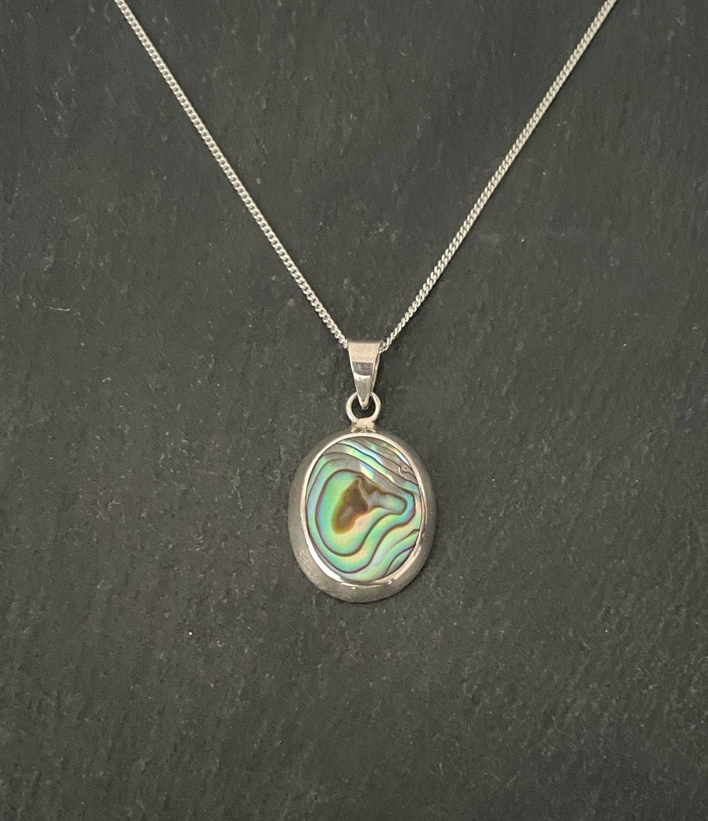 Paua Shell and Silver Oval Pendant image 0