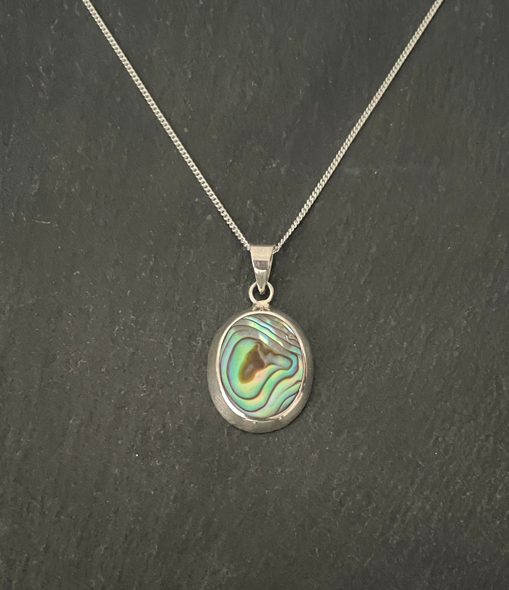 Paua Shell and Silver Oval Pendant image 0