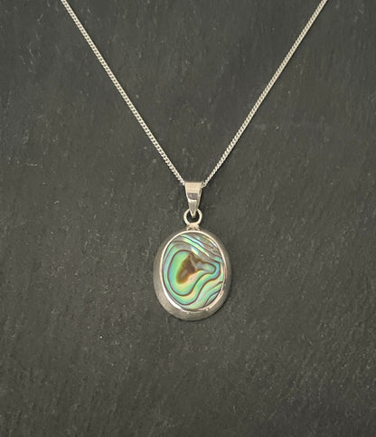 Paua Shell and Silver Oval Pendant image 0