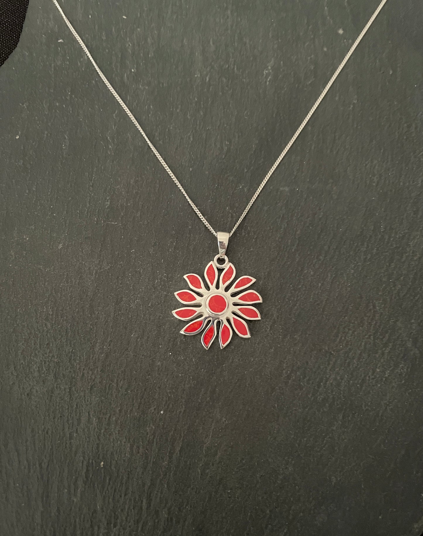 Coral and Silver Flower Pendant image 0