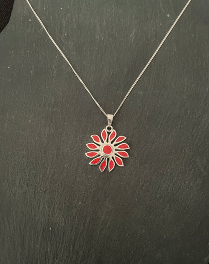 Coral and Silver Flower Pendant image 0