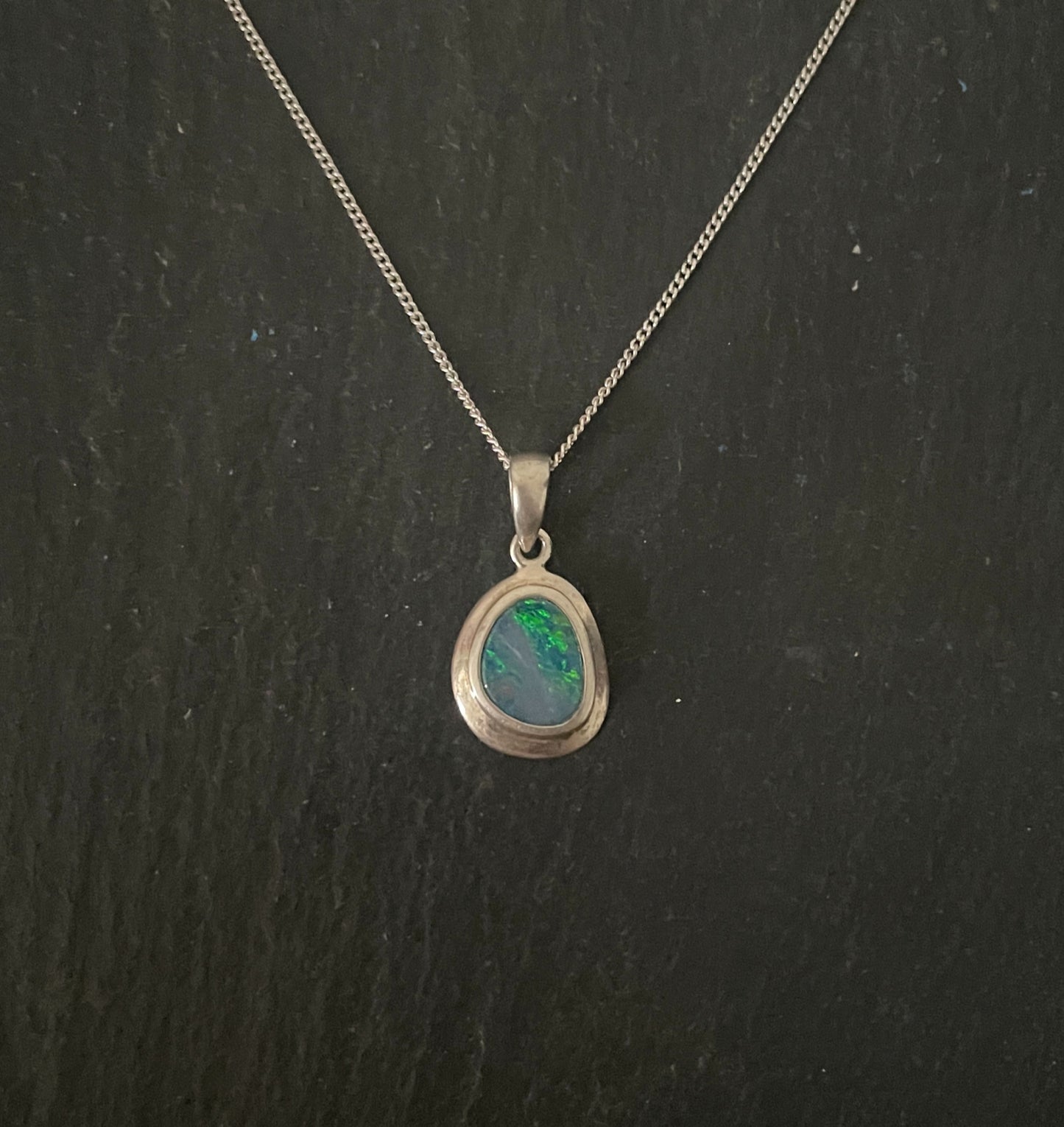 Fire Opal and Silver Oval Pendant image 0