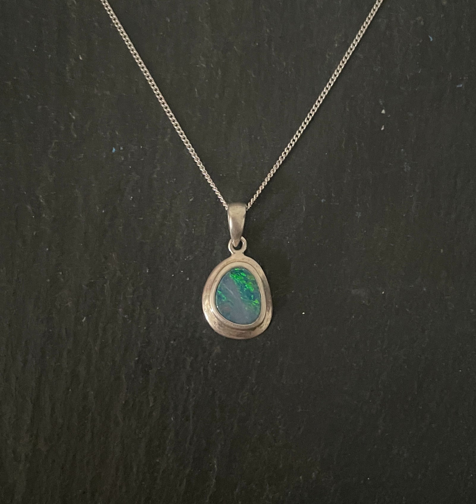 Fire Opal and Silver Oval Pendant image 0