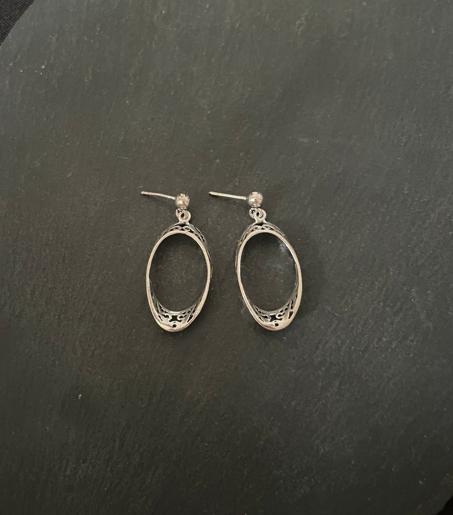 Silver Oval Drop Earrings image 0