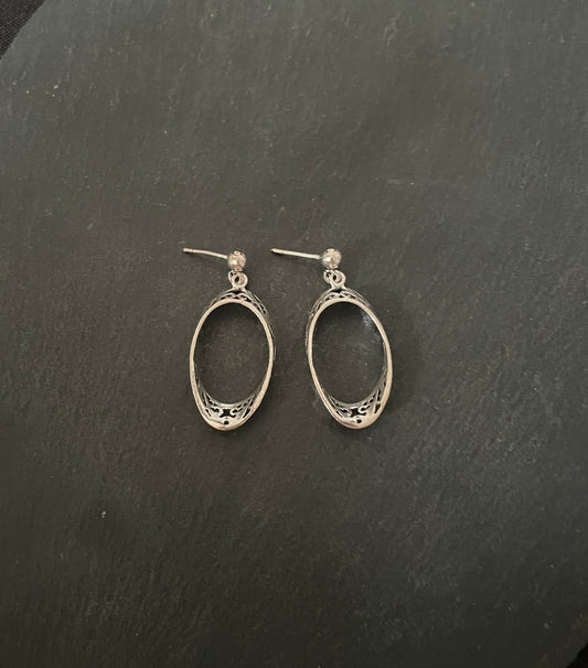 Silver Oval Drop Earrings image 0