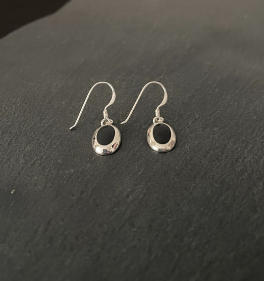 Oval Black Onyx and Silver Earrings image 1