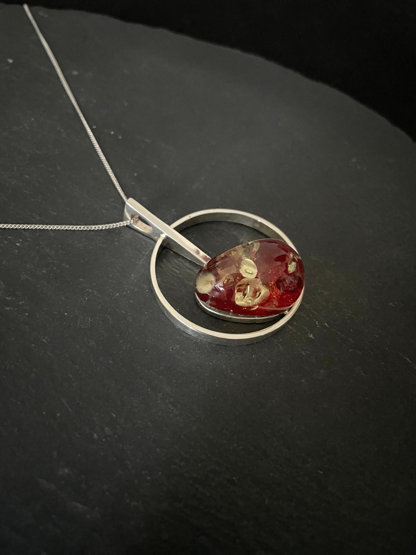 Round Red Amber and Silver Pendant image 2