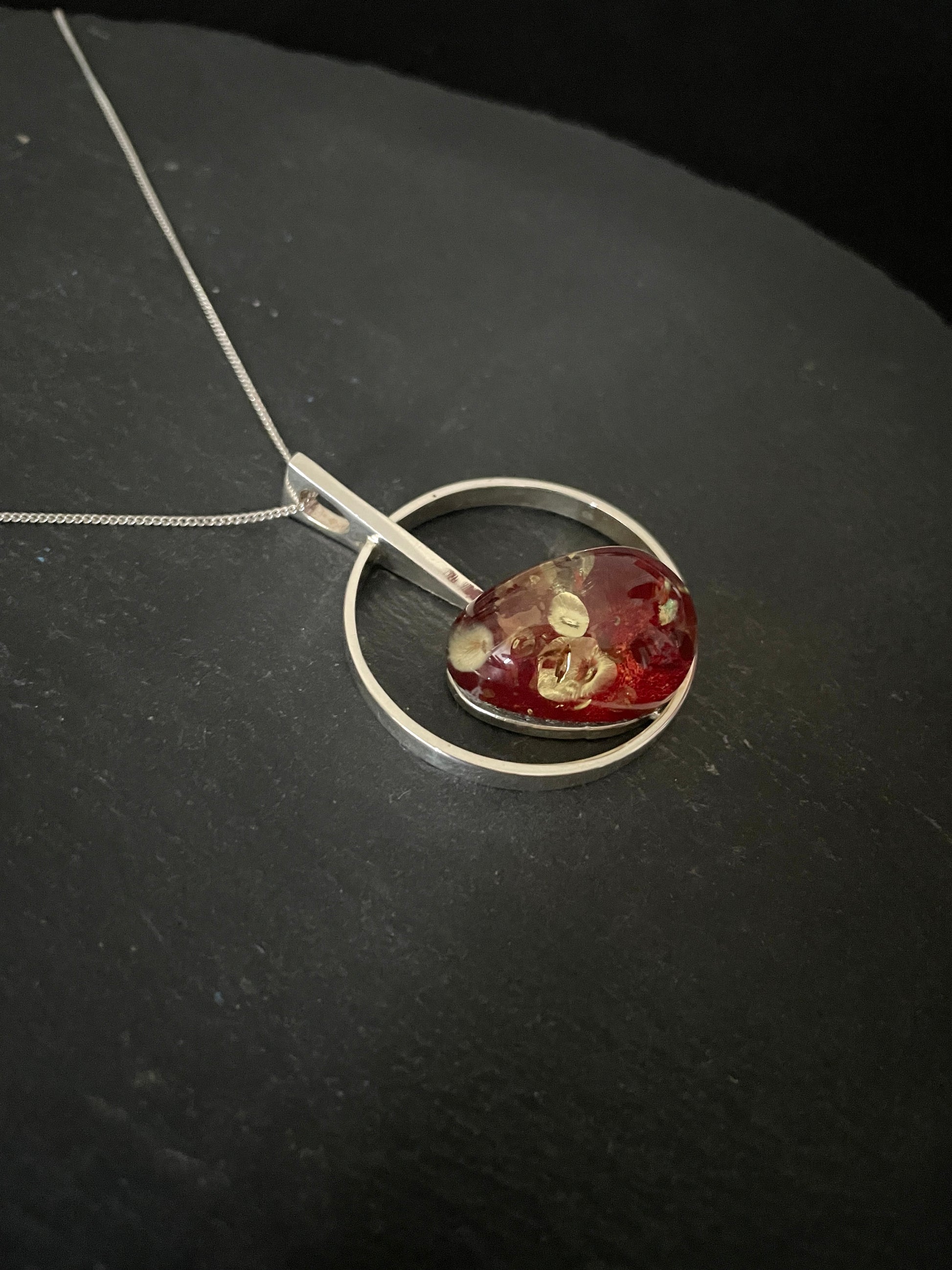 Round Red Amber and Silver Pendant image 2