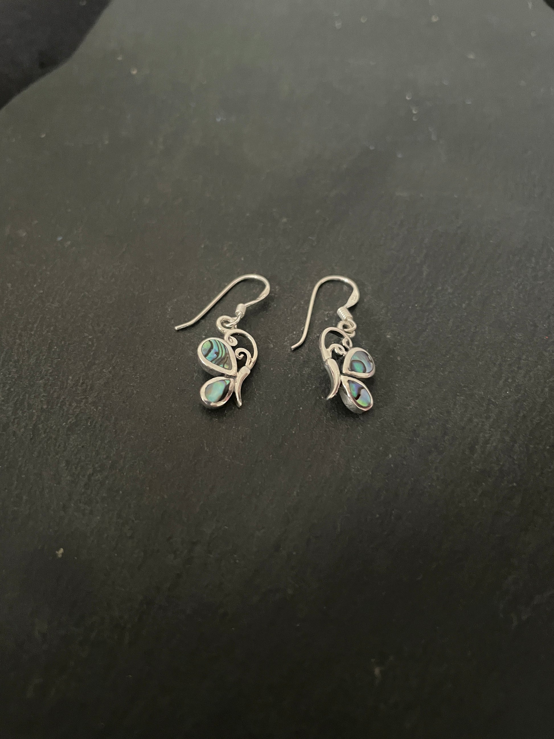 Paua Shell and Silver Butterfly Earrings image 1