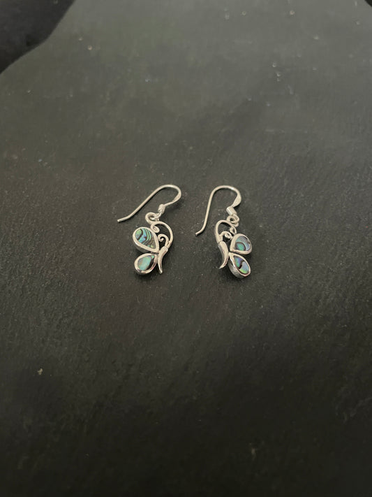 Paua Shell and Silver Butterfly Earrings image 1