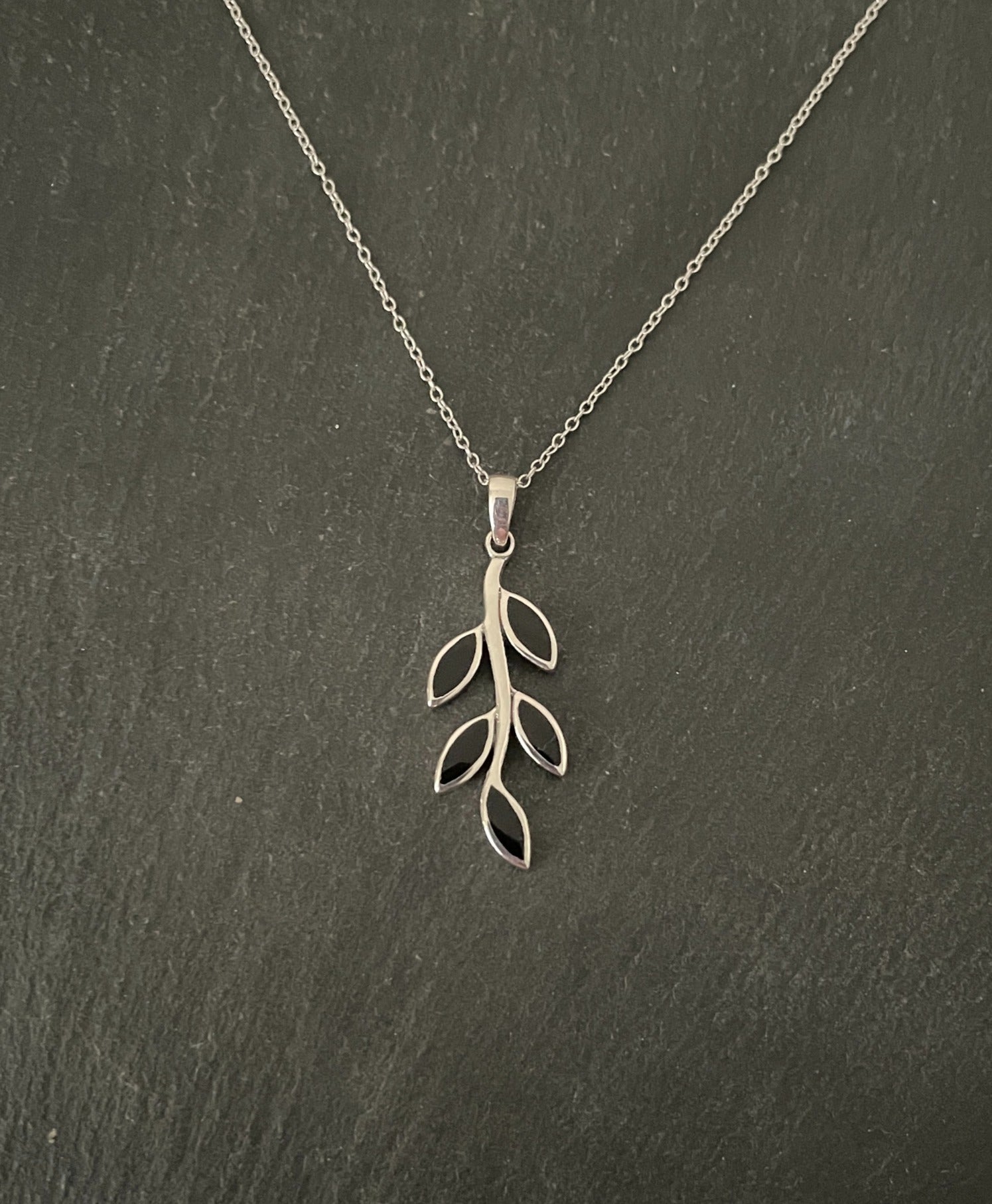 Black Onyx Leaf Pendant image 0