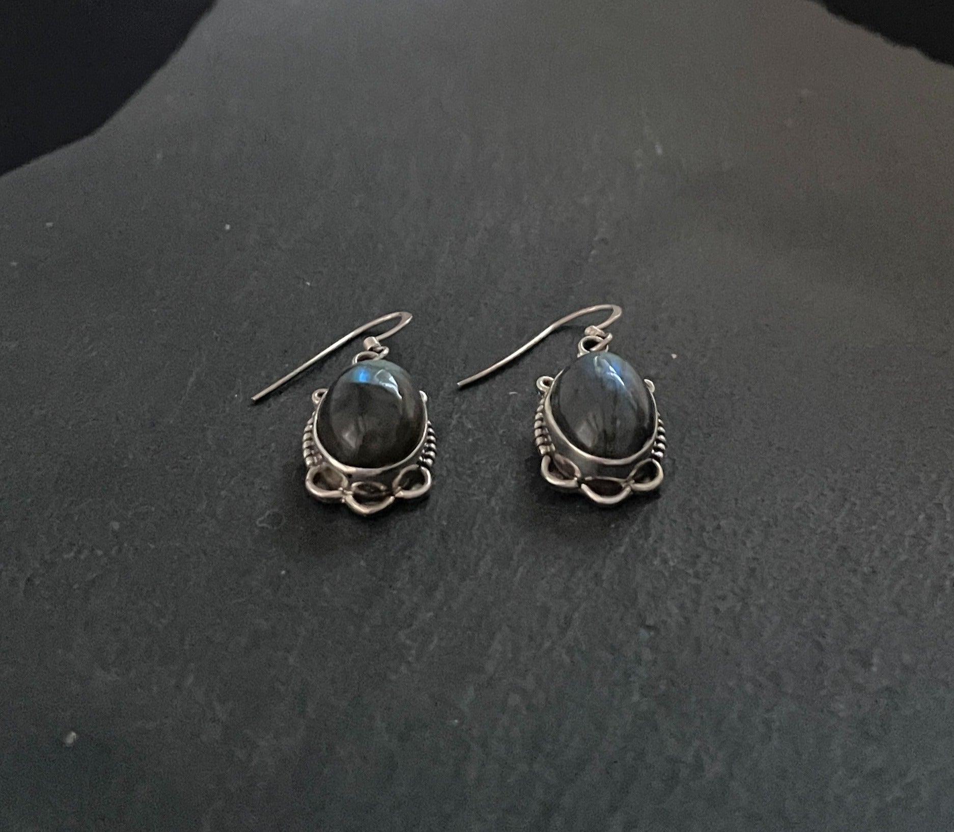 Labradorite and Silver Oval Earrings image 1