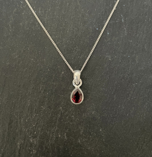 Garnet and Silver Teardrop Pendant image 0