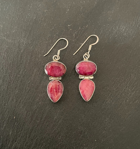 Ruby and Silver Drop Earrings image 0