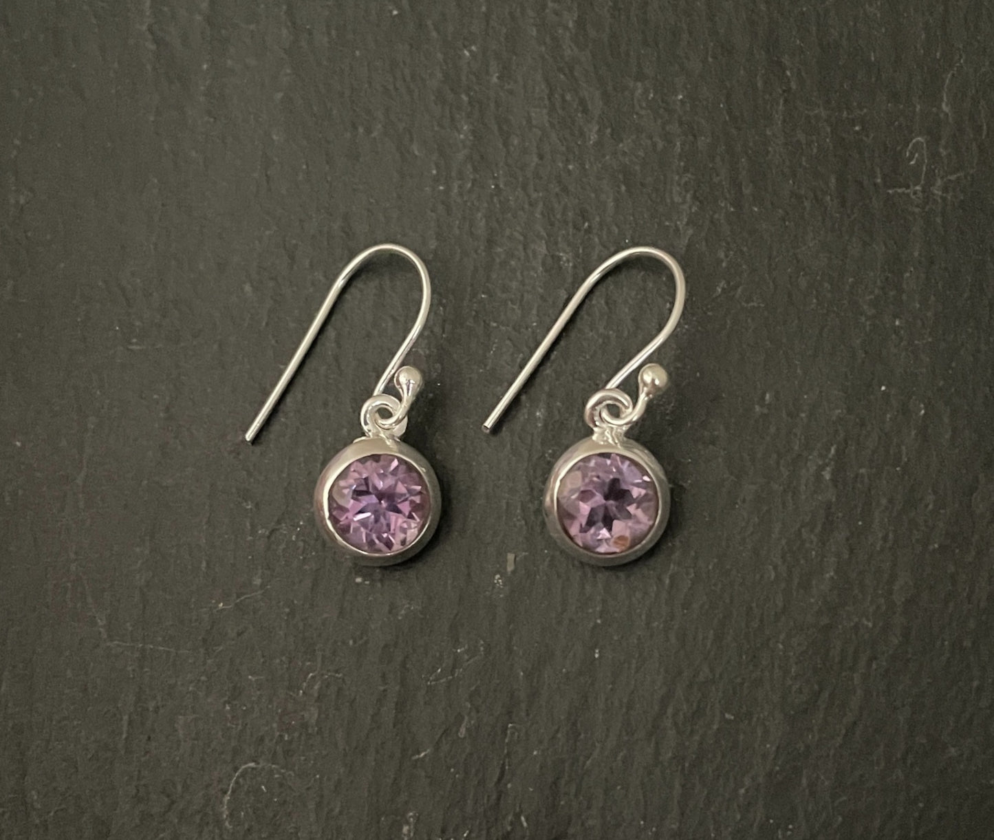 Round Amethyst Drop Earrings image 0