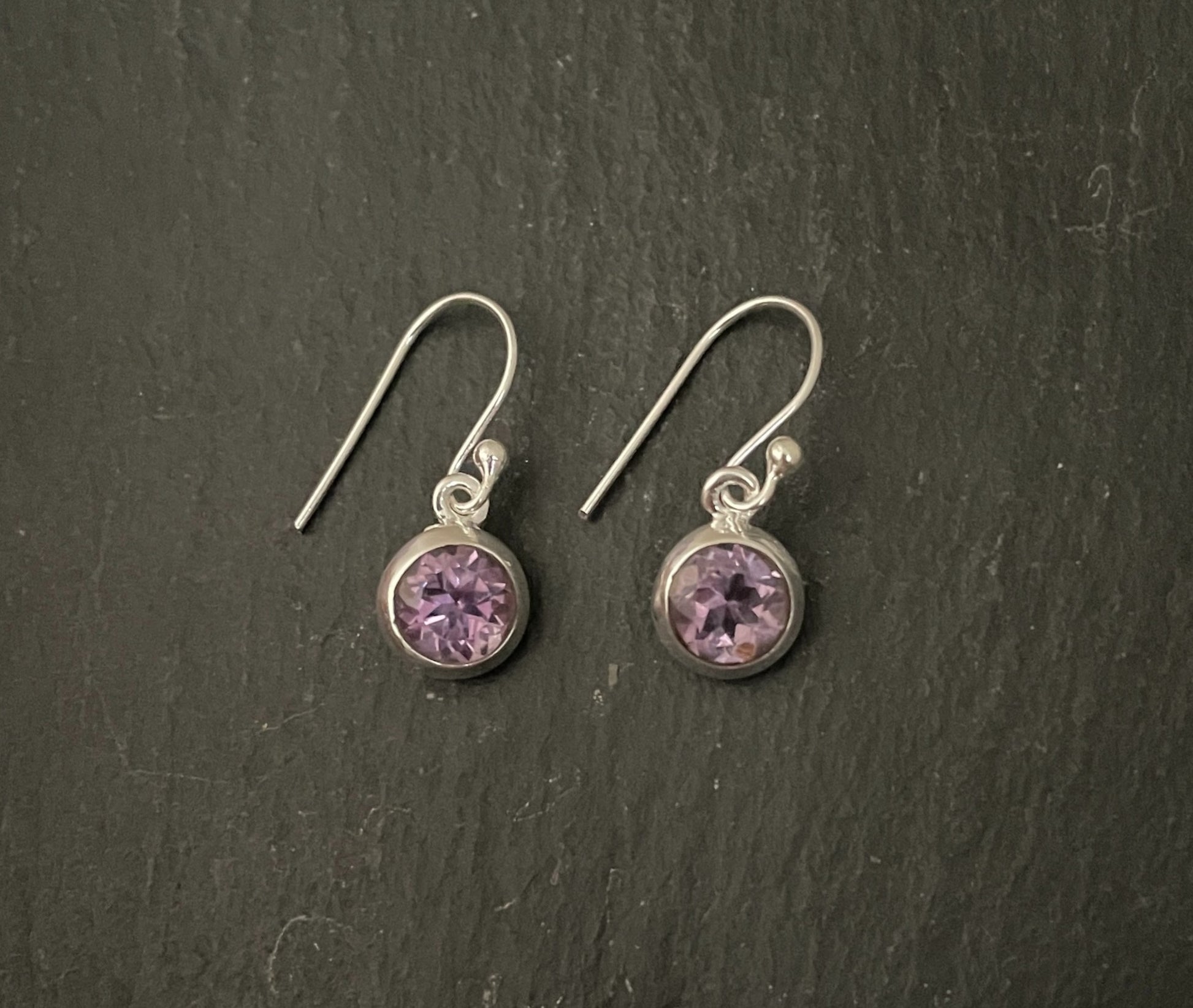 Round Amethyst Drop Earrings image 0