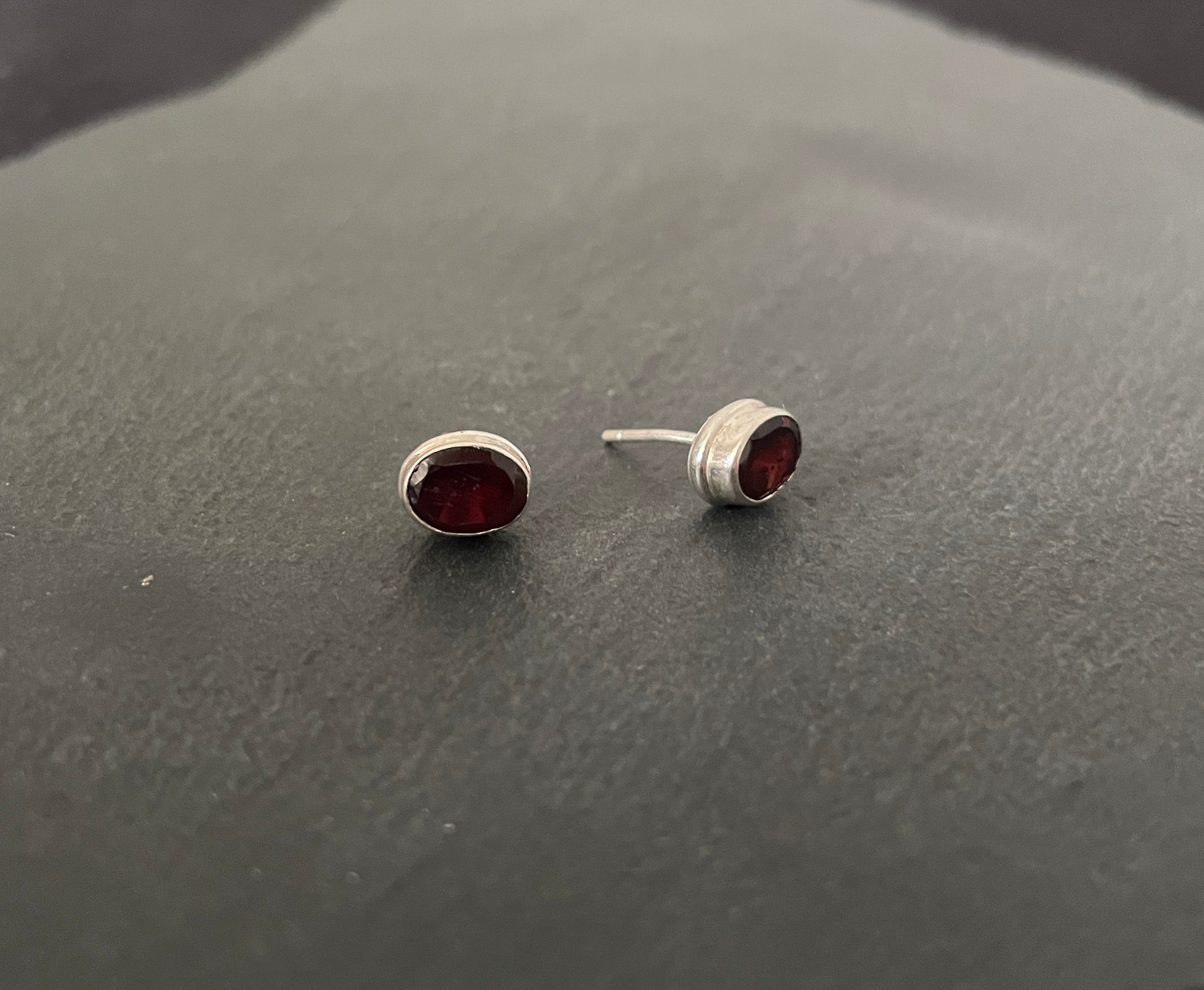 Garnet and Silver Oval Stud Earrings image 1