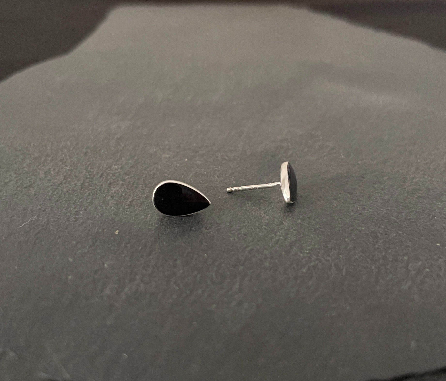 Black Onyx Teardrop Stud Earrings image 1