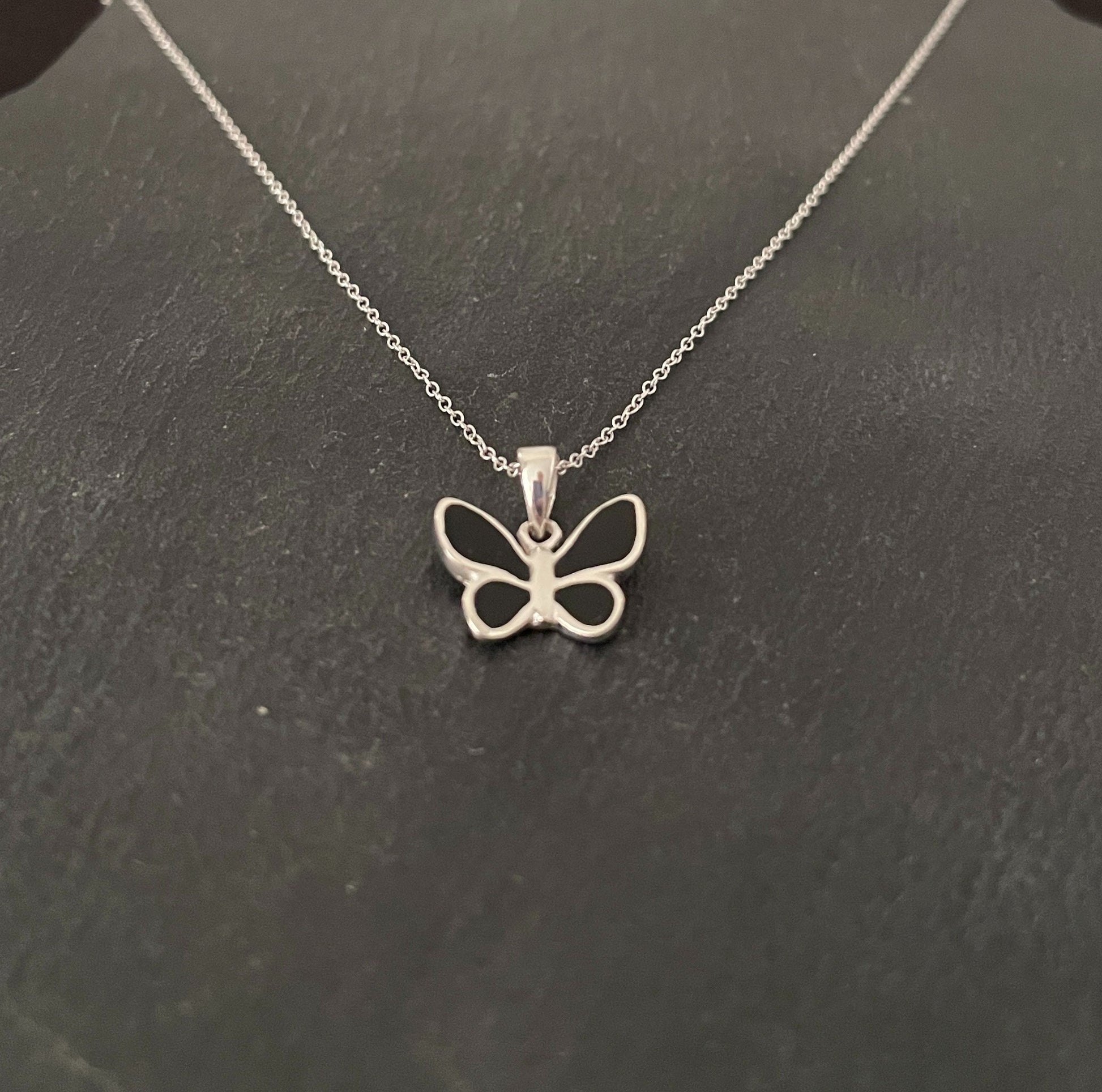 Black Onyx and Silver Butterfly Pendant image 1