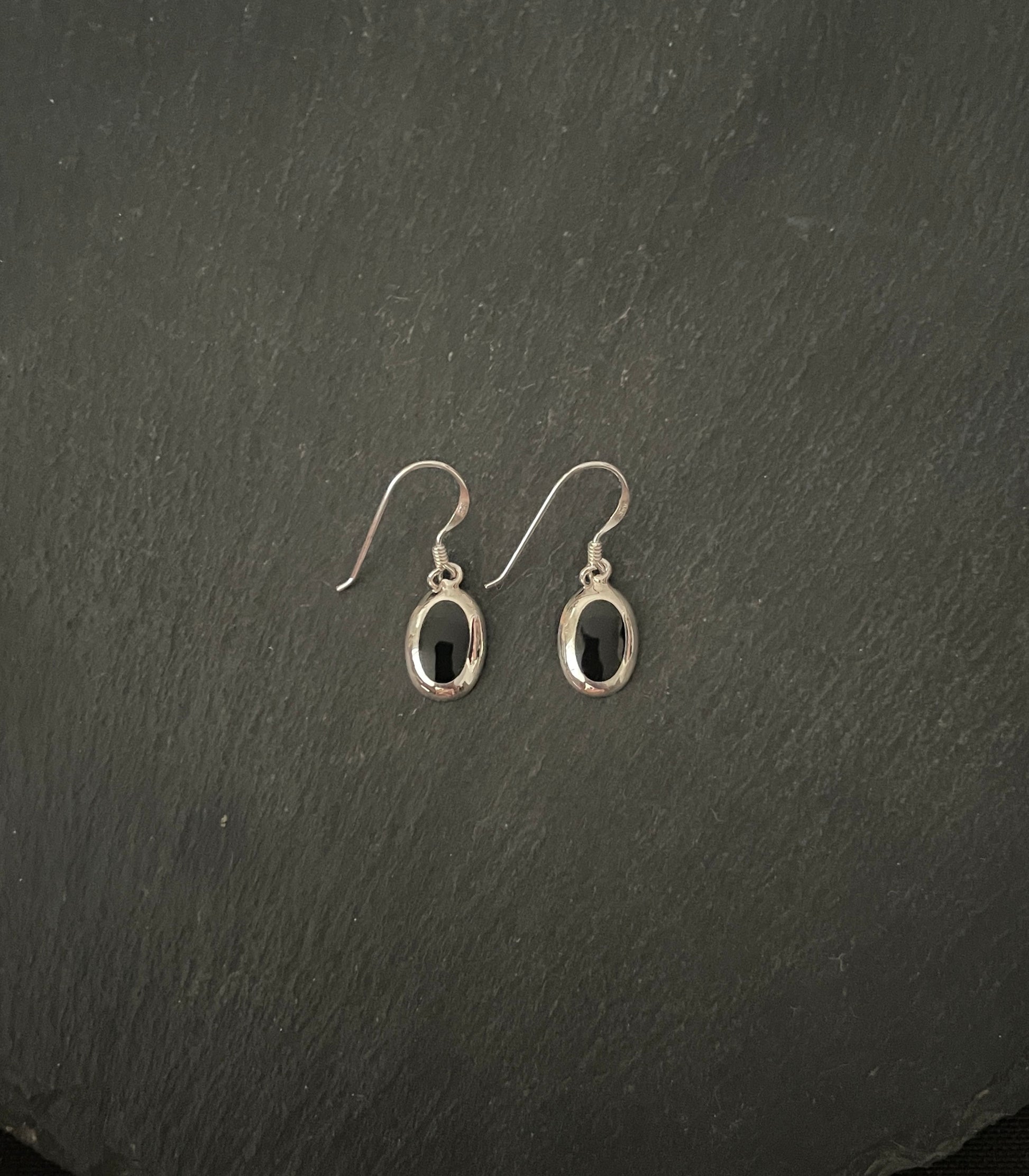 Oval Black Onyx and Silver Earrings image 0
