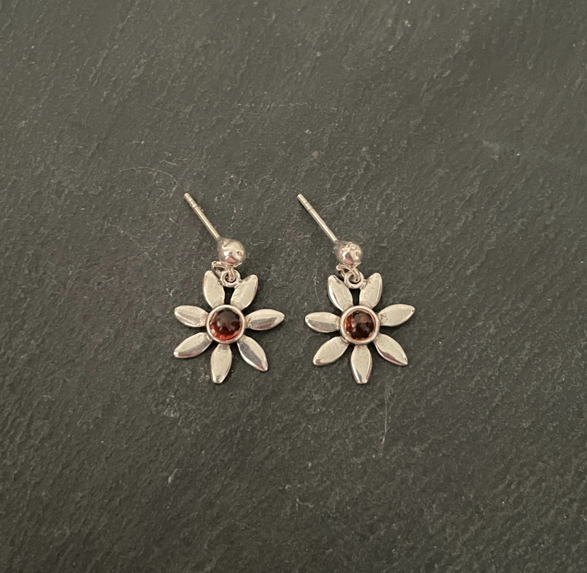Amber and Silver Flower Earrings image 0