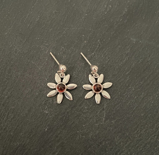 Amber and Silver Flower Earrings image 0