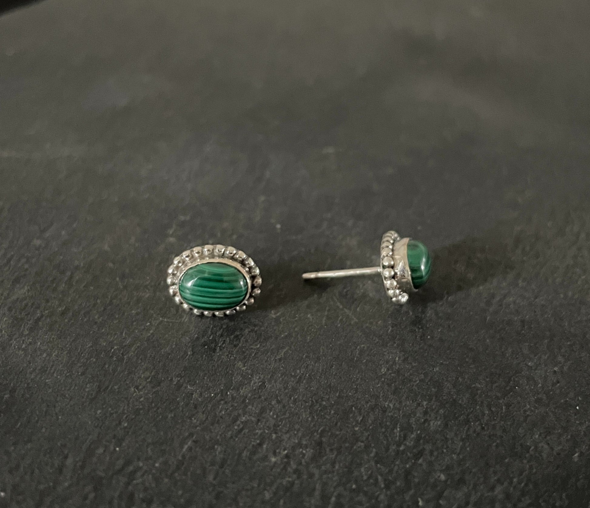 Oval Malachite Stud Earrings image 1