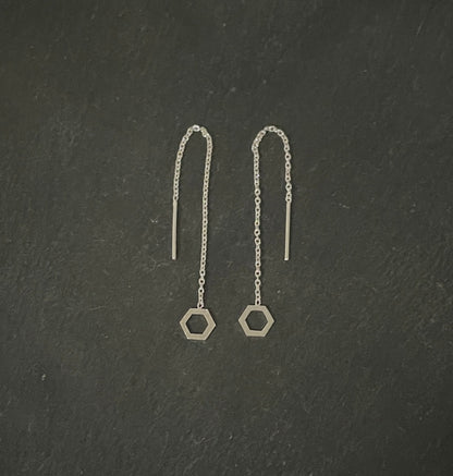 Silver Hexagonal Earrings image 0