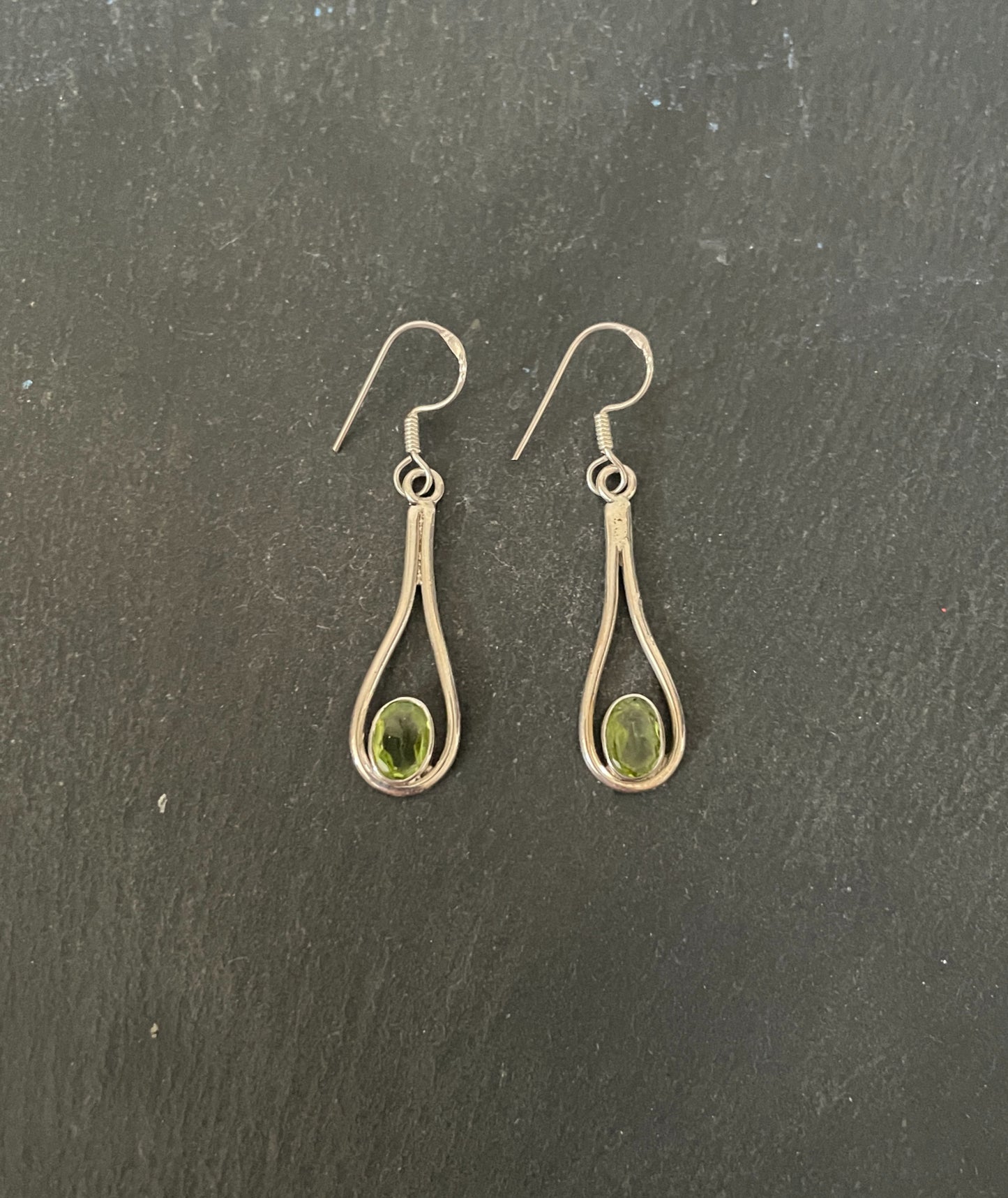 Peridot and Silver Oval Drop Earrings image 0