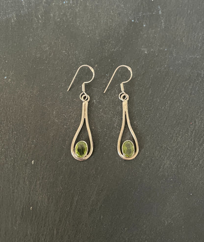 Peridot and Silver Oval Drop Earrings image 0