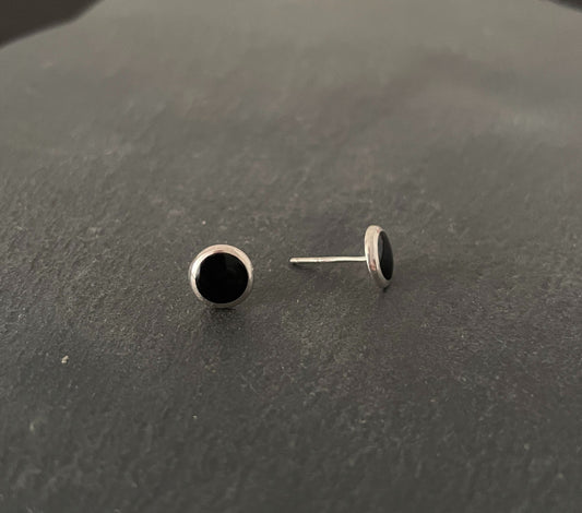 Black Onyx Round Stud Earrings image 1