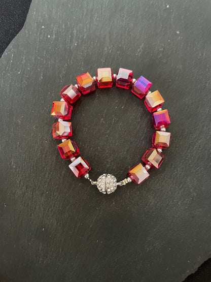 Red Square Coloured Bead Bracelet image 1