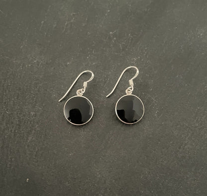 Round Black Onyx and Silver Earrings image 0