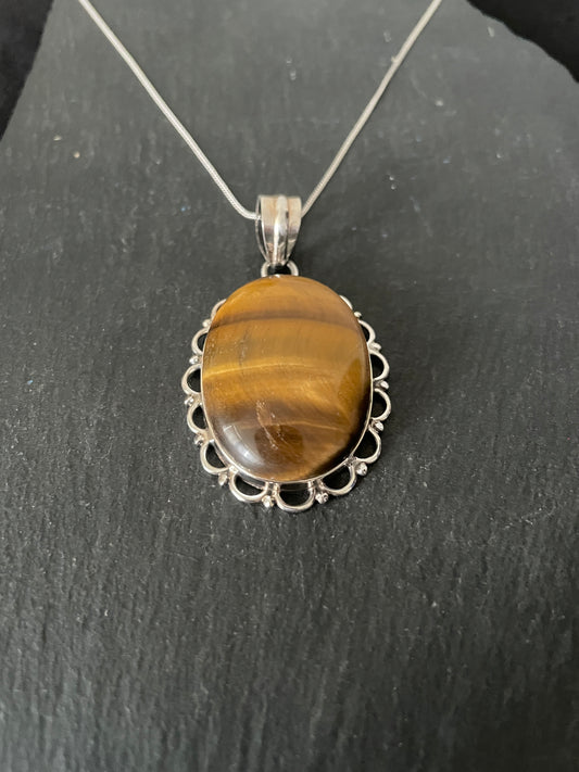 Tiger's Eye Oval Silver Pendant image 1