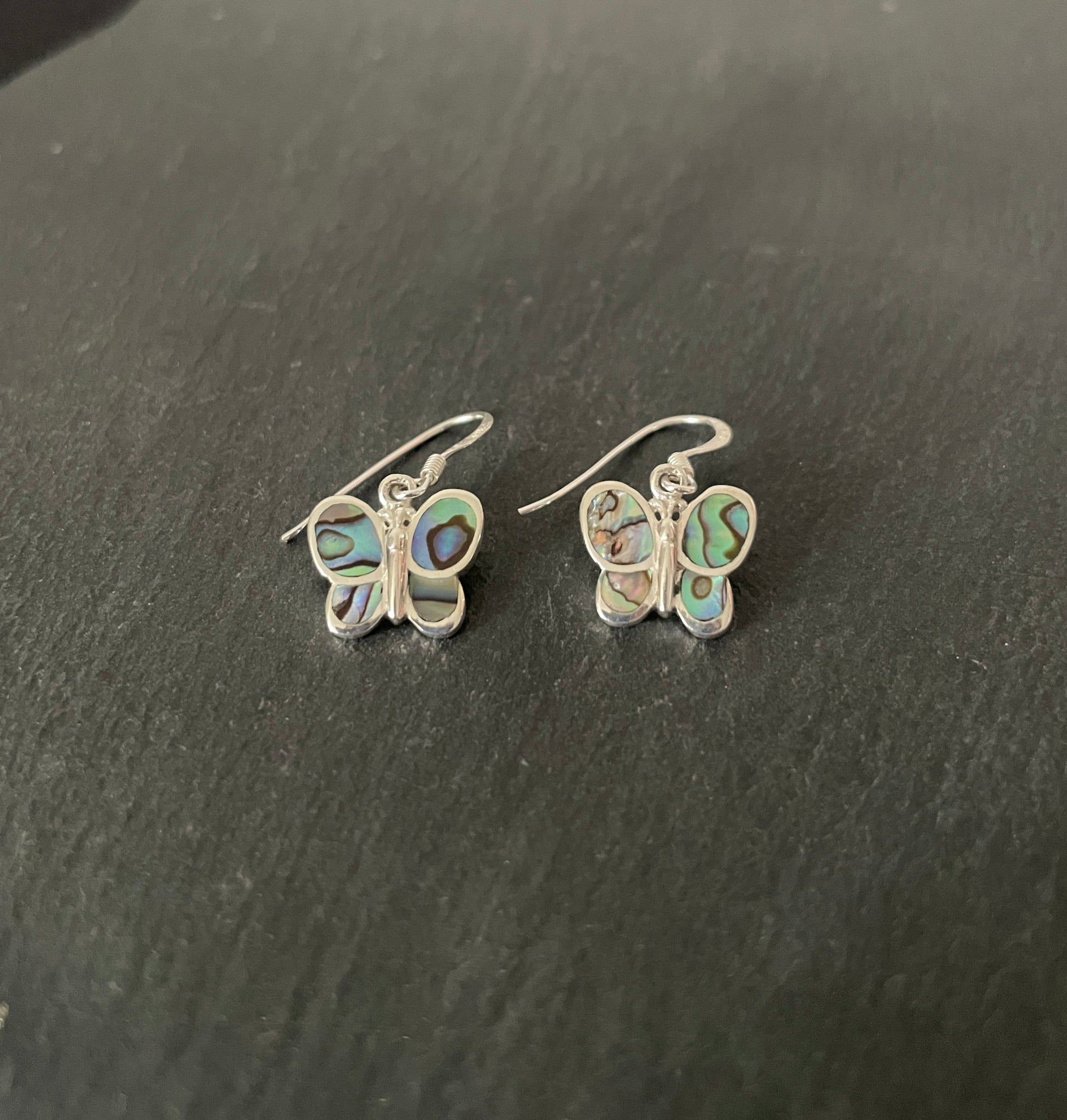 Paua Shell and Silver Butterfly Earrings image 1