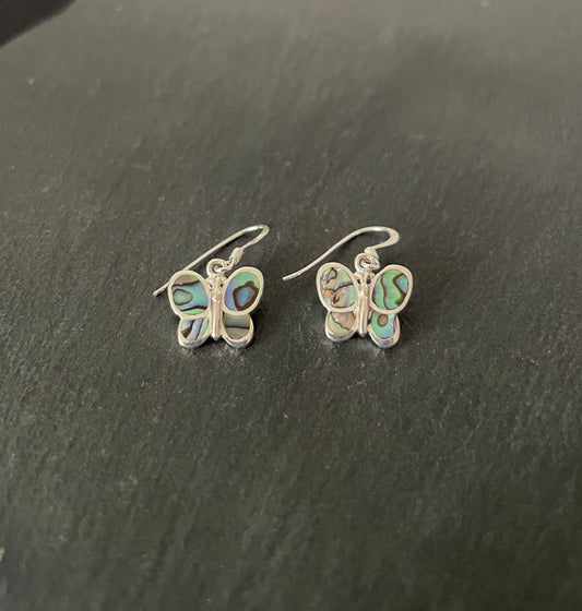 Paua Shell and Silver Butterfly Earrings image 1