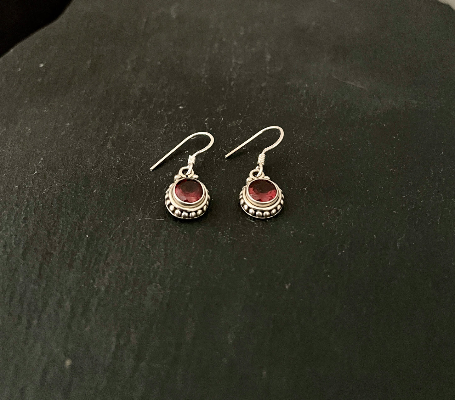 Round Garnet and Silver Earrings image 1