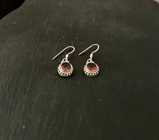 Round Garnet and Silver Earrings image 1