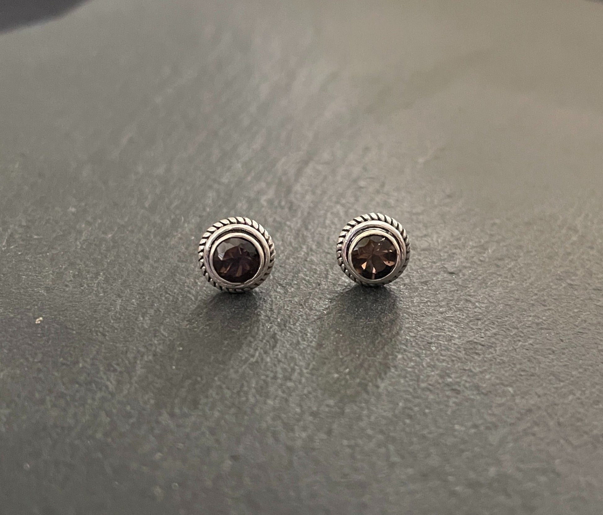 Round Smokey Quartz Stud Earrings image 0