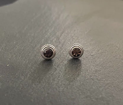 Round Smokey Quartz Stud Earrings image 0