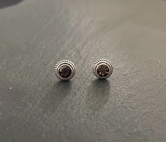 Round Smokey Quartz Stud Earrings image 0
