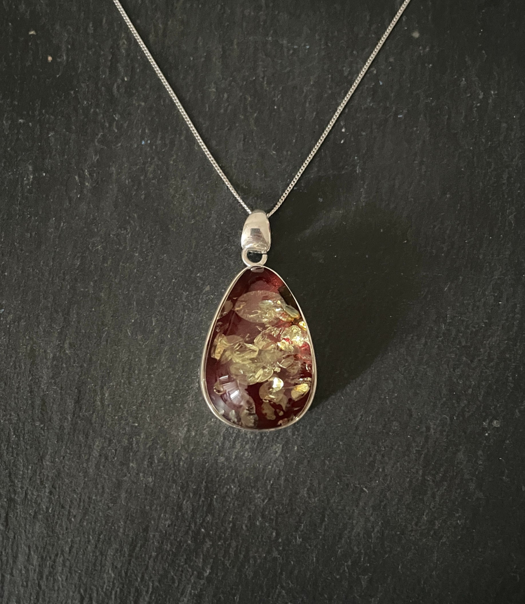 Red Amber and Silver Pendant image 0
