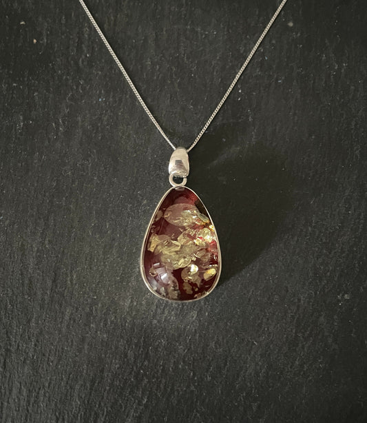 Red Amber and Silver Pendant image 0