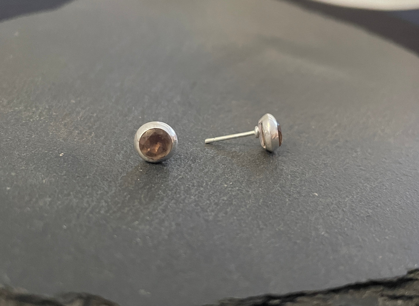 Round Smokey Quartz Stud Earrings image 1