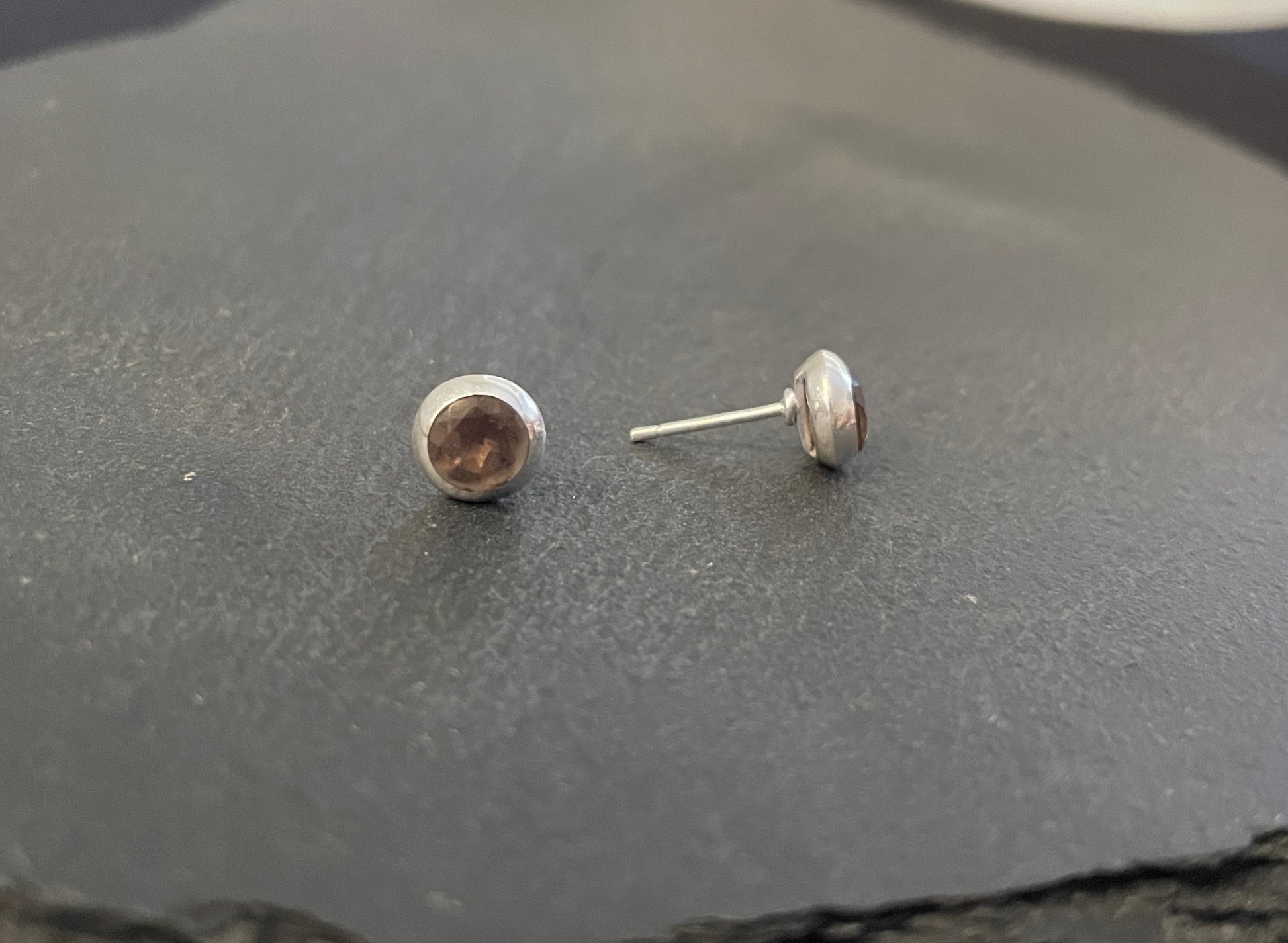 Round Smokey Quartz Stud Earrings image 1