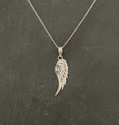 Blue Topaz Angel Wing Pendant image 0